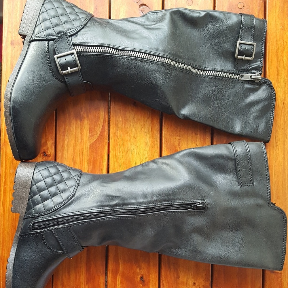 Black Faux Leather Riding boots